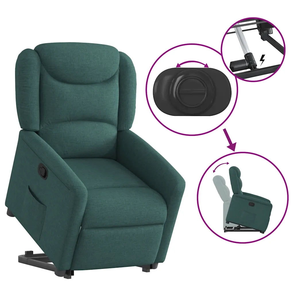 Poltrona Alzapersona Reclinabile Verde Scuro in Tessuto 3303200
