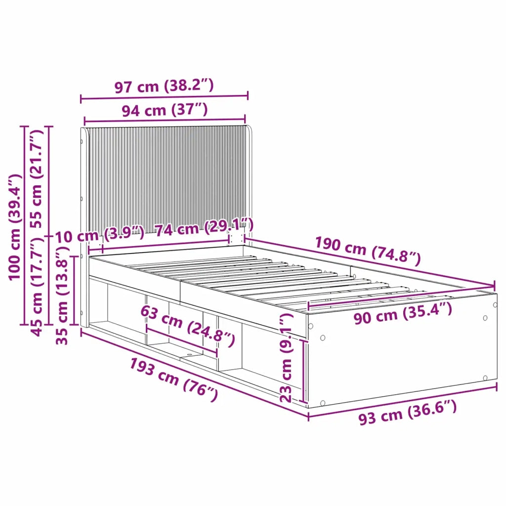 Letto da camera | Struttura del letto con stoccaggio e testata 3 pcs