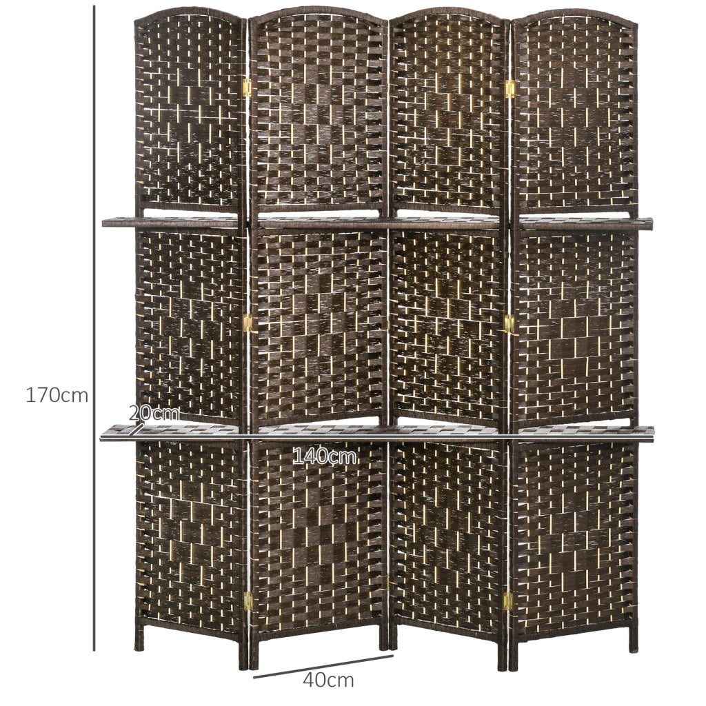 Paravento Separatore 4 Pannelli con 2 Ripiani ¨C Xylo ¨C Marrone 160x170 cm