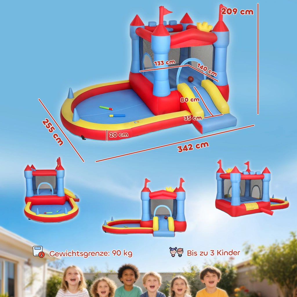 Castello gonfiabile con scivolo, trampolino e piscina ¨C zephmum ¨C 342x255x209 cm blu