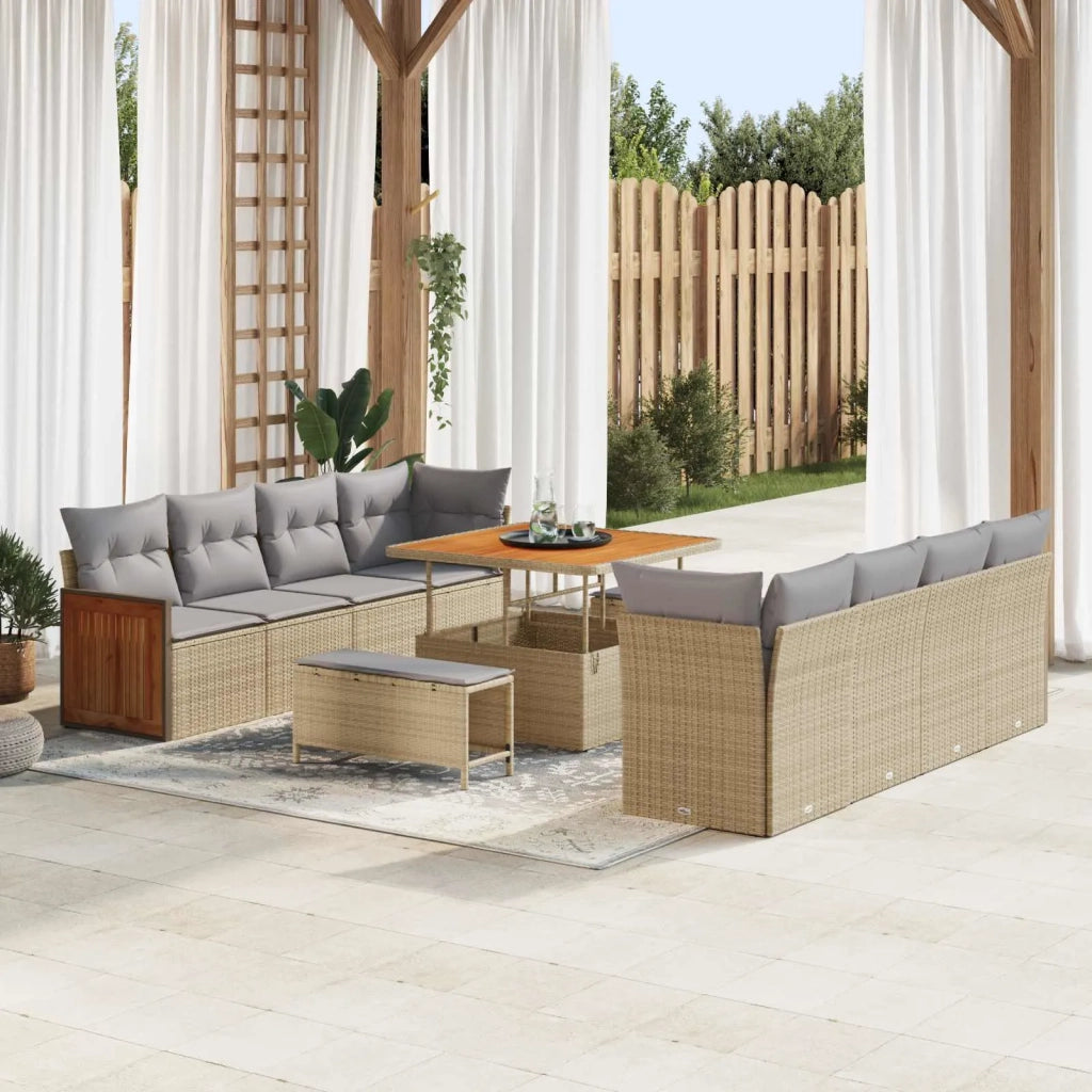 Set Divano da Giardino con cuscino 11 pcs Beige e Grigio Chiaro 3363157