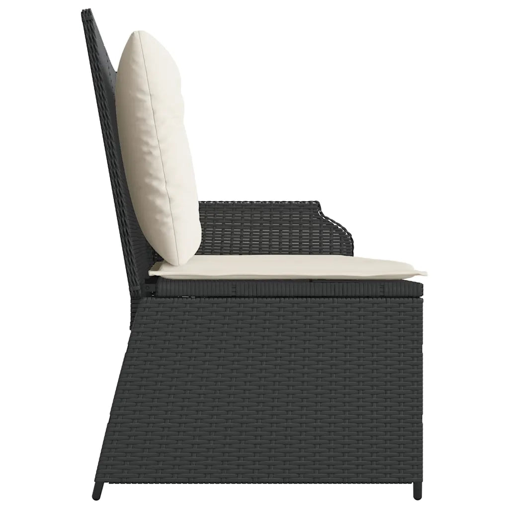 Panca Reclinabile da Giardino con Cuscini Nera in Polyrattan 368937