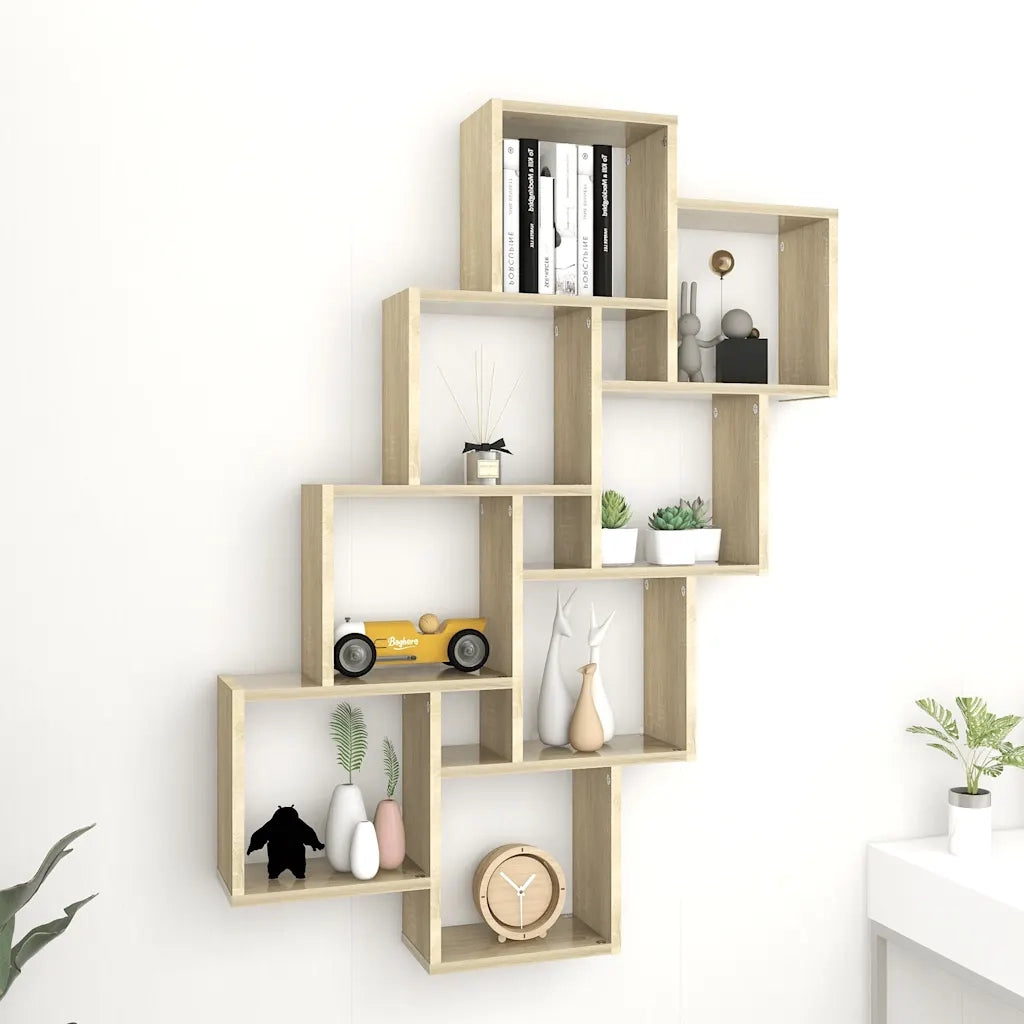Mensola Parete | Mensola sospesa Cubo Rovere Sonoma 90x15x119cm Legno Multistrato
