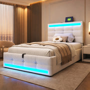 LETTO Imbottito LED 90x200 cm Beige con 2 porte USB