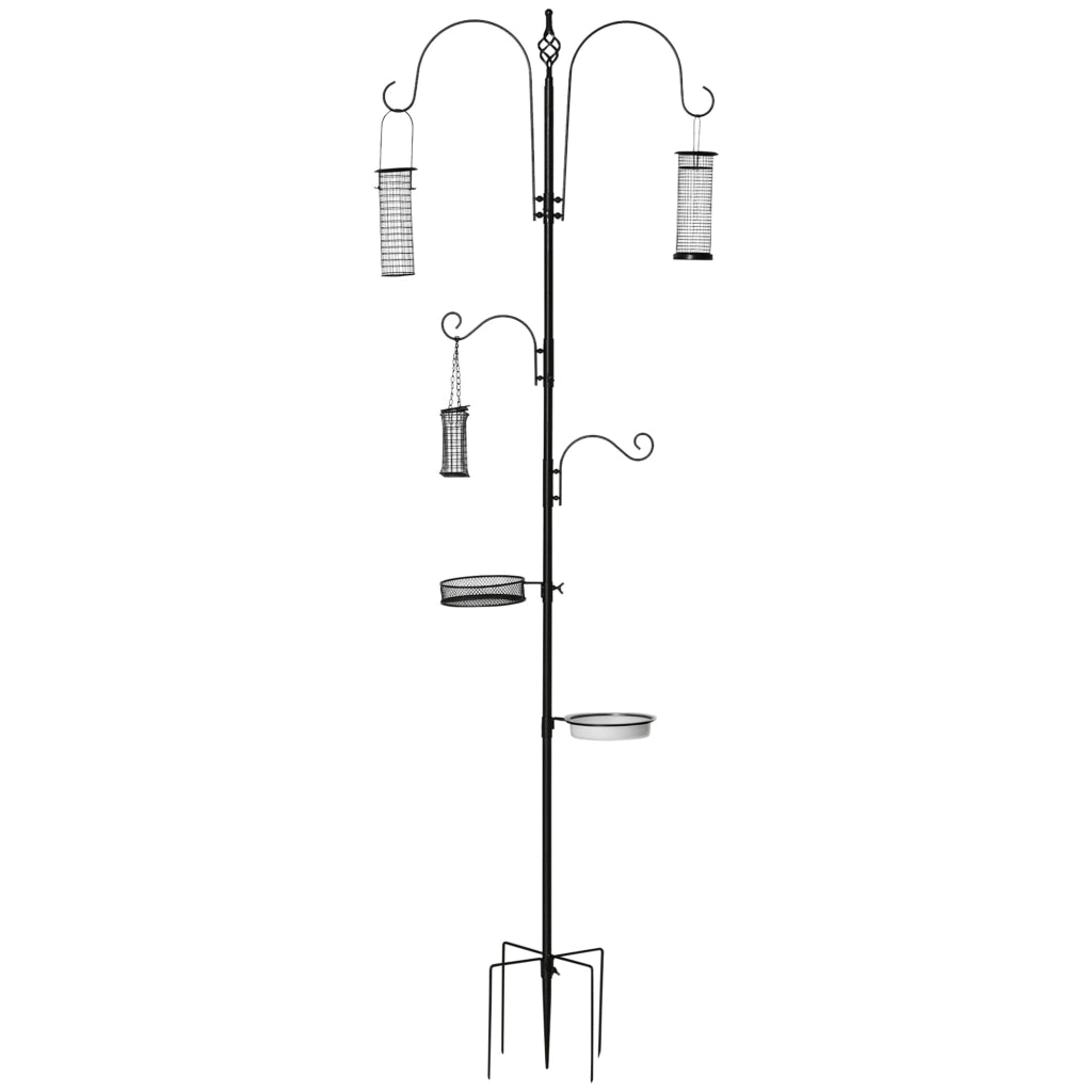 Mangiatoia per Uccelli con 4 Ganci, Spiedo, Ciotole ¨C Minimal ¨C Nero 208 cm