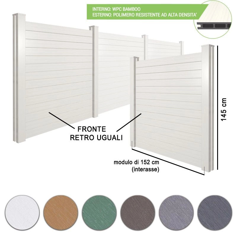 Recinzione In Legno Composito Wpc Privacy Deluxe - Kit Modulo L.152 X H.205 Cm Altezza: 1.45 m