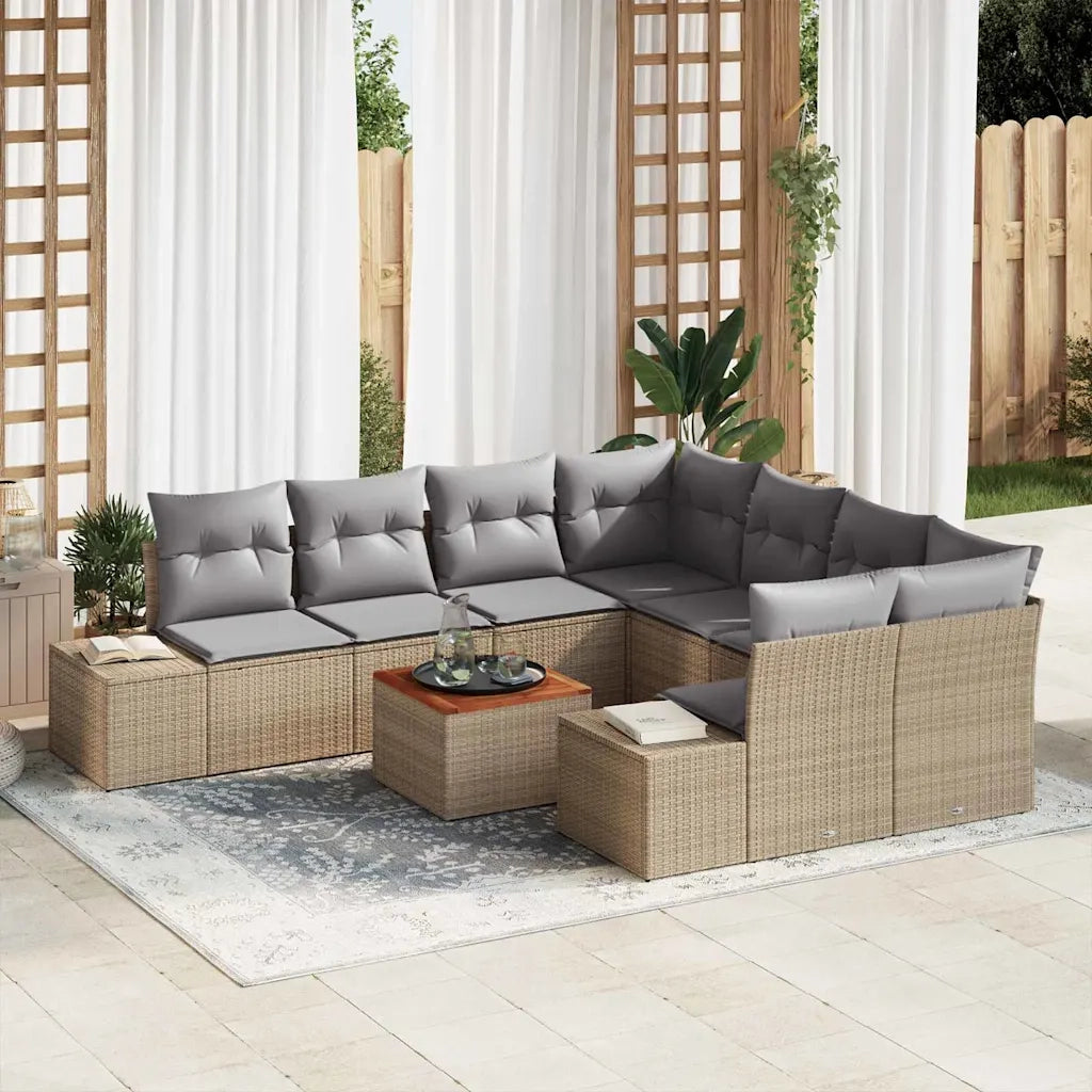 Set Divano da Giardino 9 pcs Beige e Grigio Chiaro polyrattan 3356607