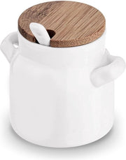 Contenitore per zucchero 100 ml ceramica bianca - contenitore per sale con coperchio e cucchiaio - pepe nero