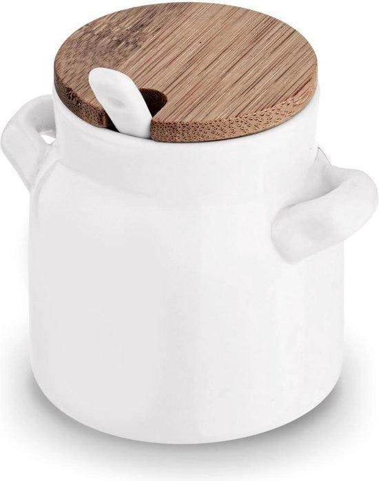 Contenitore per zucchero 100 ml ceramica bianca - contenitore per sale con coperchio e cucchiaio - pepe nero