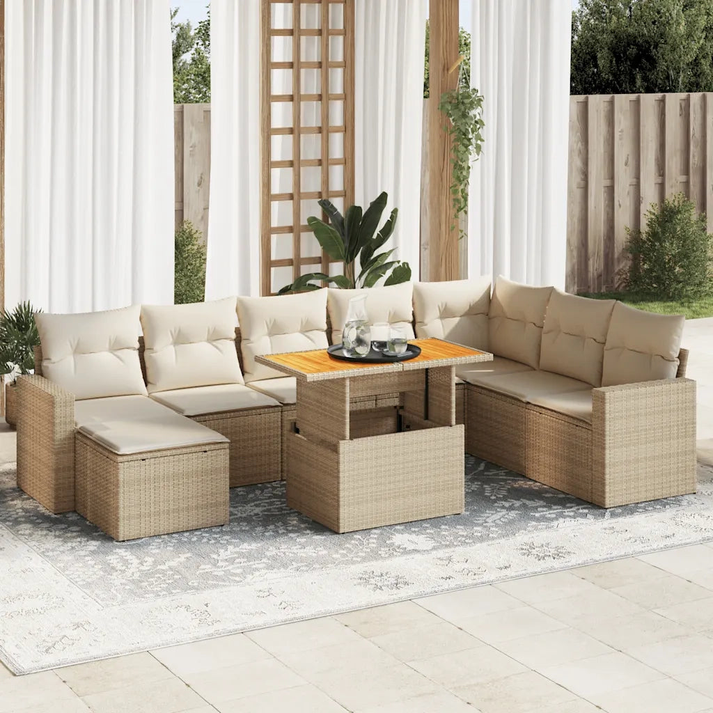 Set Divano da Giardino 9 pz con Cuscini Beige in Polyrattan 3327075