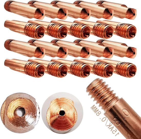 Contatti di contatto per saldatura 20 pezzi 15AK Nozzle di contatto per saldatura 08 mm M6 Fusto di saldatura a mano per saldatori a gas accessori di saldatura per 15AK Saldatori MIG/MAG pezzi di ricambio per la sospensione del contatto