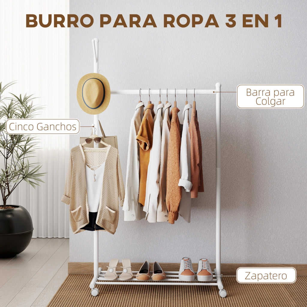 Appendiabiti con Ruote e Ripiano ¨C Minimal ¨C Bianco 86x43x171 cm