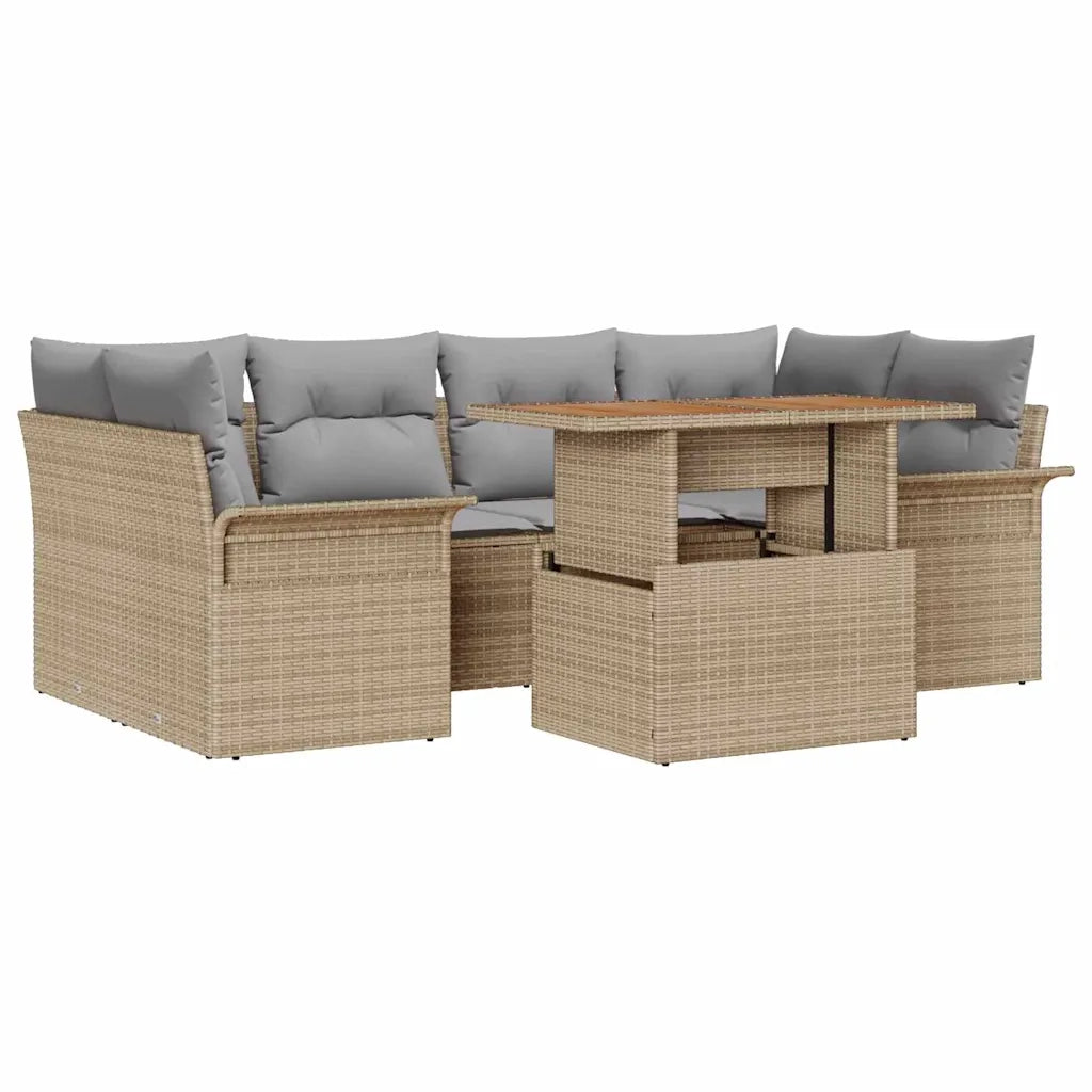 Set Divano da Giardino 7 pcs Beige Poly Rattan