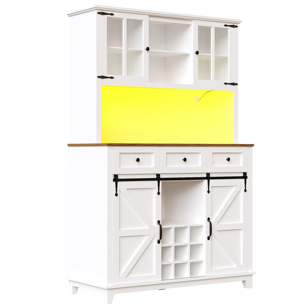 Credenza con Vetrina e LED ¨C MINIMAL ¨C Bianco, Ripiani Regolabili, 105x38x180