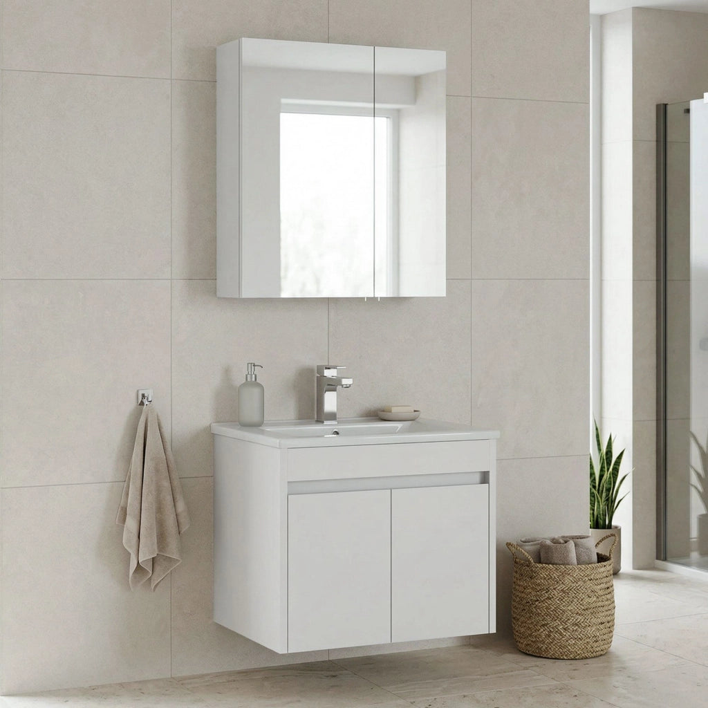 Set mobile lavabo con specchio (2 pezzi) "Side 65 v2" - 65 x 45 x 52 cm - Bianco opaco