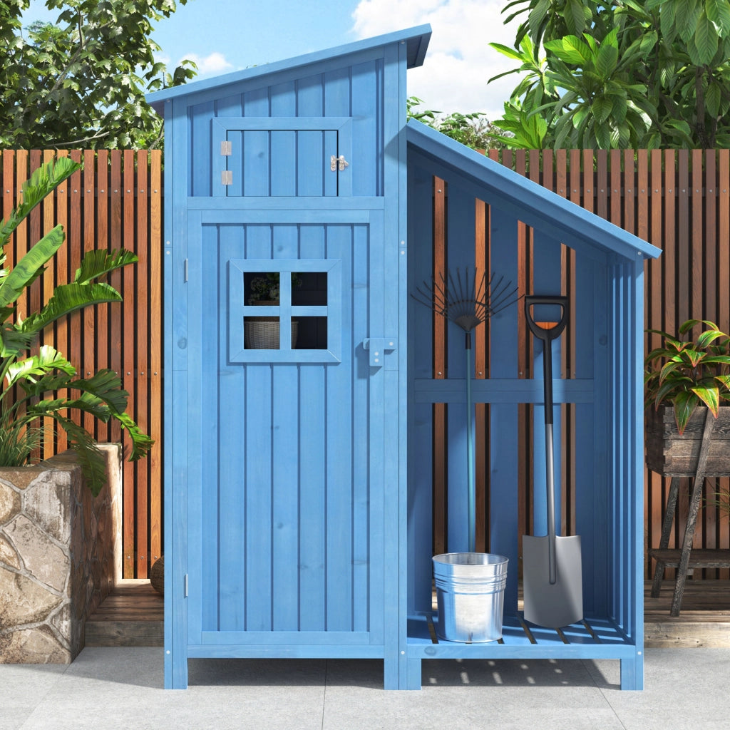 Armadio da giardino Capanno da giardino Armadio da giardino; Spessore Larghe: 124x46 cm; Altezza LarghXLarghezza: 124x46x174cm; adatto anche per piccoli giardini; Blu; (Capanna di legno; 1 pezzo; Casa da giardino)
