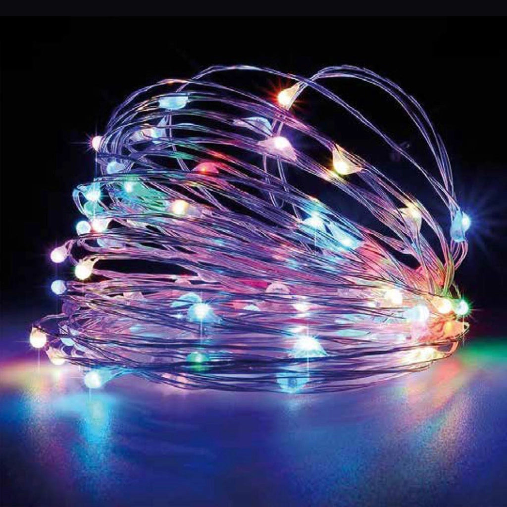 Catena 100 led da 10mt su filo rame a batteria luce multicolore con telecomando