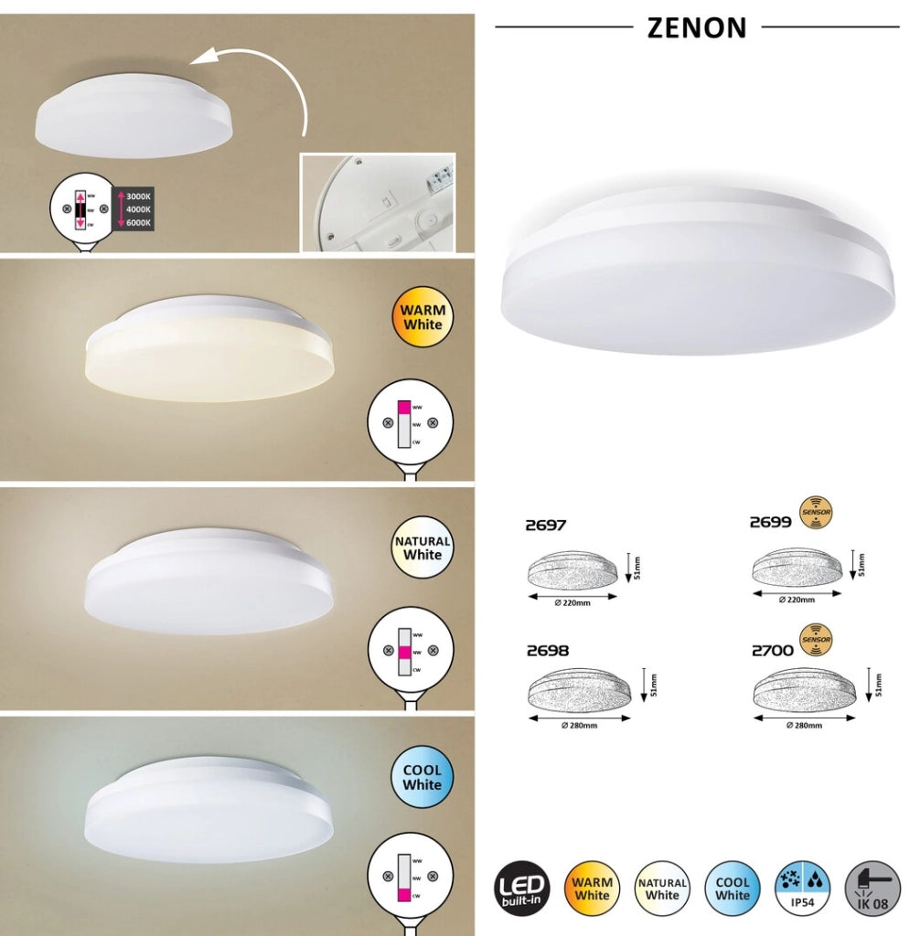 Plafoniera esterna LED 18W IP54 sensore Zenon bianca
