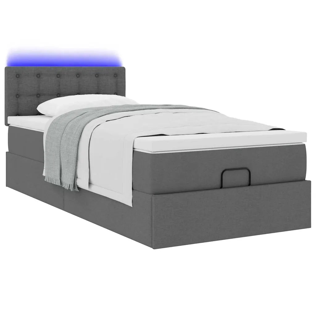 Pouf Letto con Materasso e LED Grigio Scuro 90x200 cm Tessuto