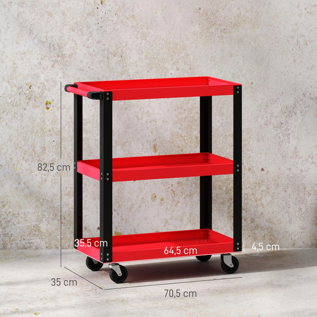 Carrello per Attrezzi con 3 Ripiani ¨C Minimal ¨C Rosso e Nero