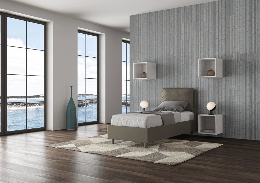 BS COM Letto singolo contenitore imbottito 80x190 similpelle cappuccino
