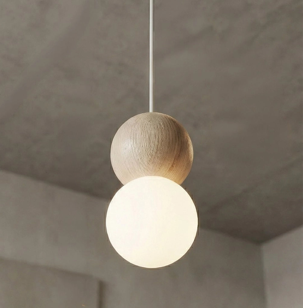 Lampada sospesa LOOP bianca beige legno vetro 1xG9 Emibig