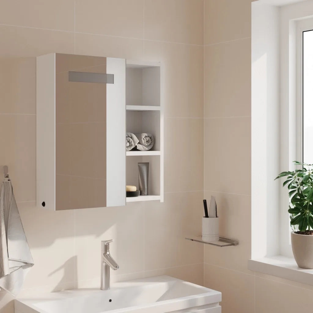 Armadietto Bagno con Specchio e LED Bianco 45x13x52 cm 357965