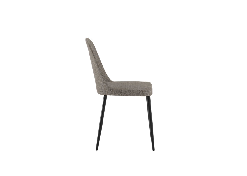 Sedia da pranzo Tamara con struttura in polipropilene e rivestimento in tessuto grigio chiaro, gambe in metallo nero - Stile moderno