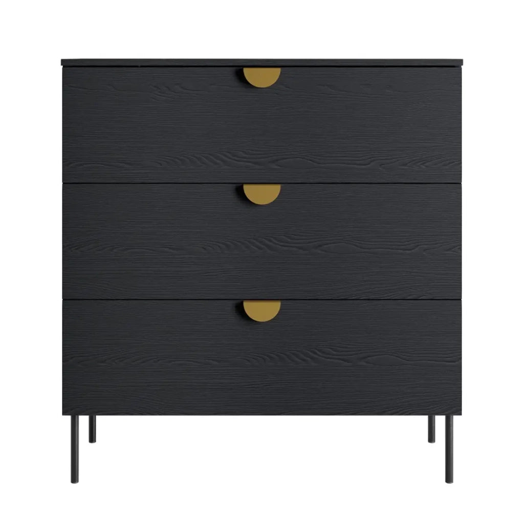 Camera completa MONDO – Nero strutturato e dorato – Letto 180x200 con doghe + Armadio + Cassettiera + 2 comodini