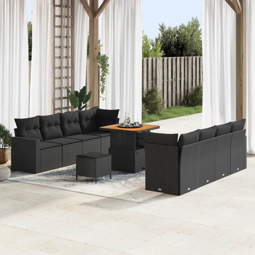 Set Divano da Giardino con cuscino 12 pcs Nero polyrattan 3363534