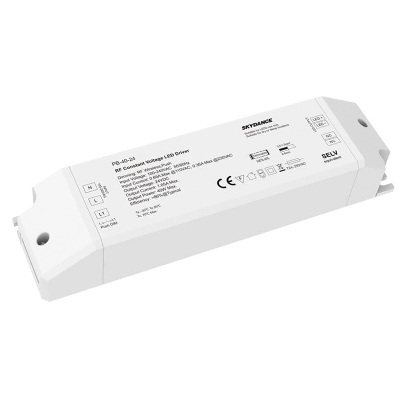 Alimentatore Dimmerabile CV 24V 40W Con Pulsante N.O. e Telecomando RF 2.4G Per Striscia Led 24V PB-40-24