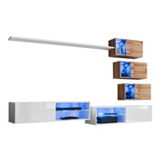 Set arredo salotto SWITCH XXIV design, colori bianco e quercia.