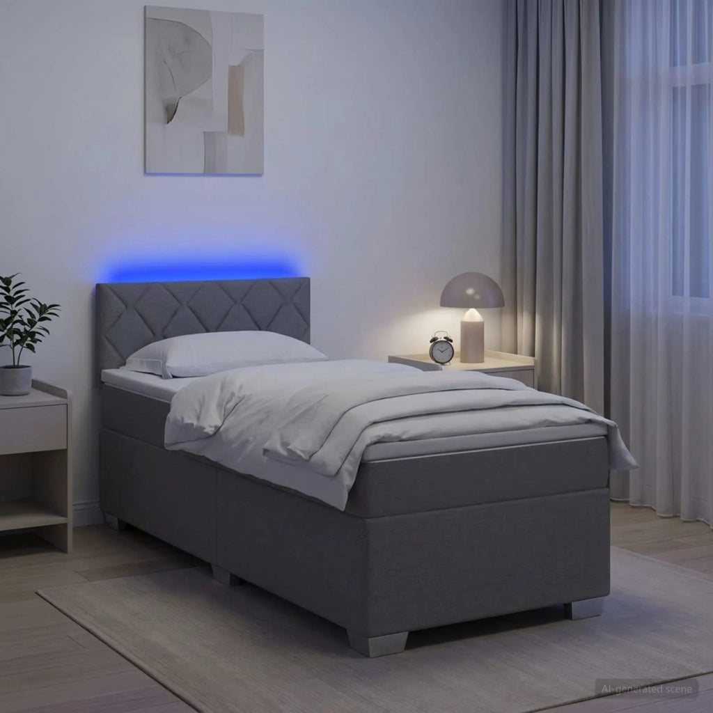 Letto con Box Spring, Materasso e LED Grigio Chiaro 90 x 200 cm 3451861