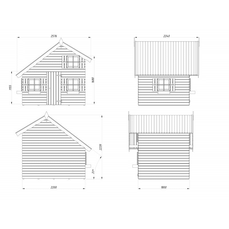 Casetta in legno per bambini da giardino 220x180 cm, con soppalco interno e pareti spessore 16 mm, porta singola, uso esterno - Esterni da Vivere
