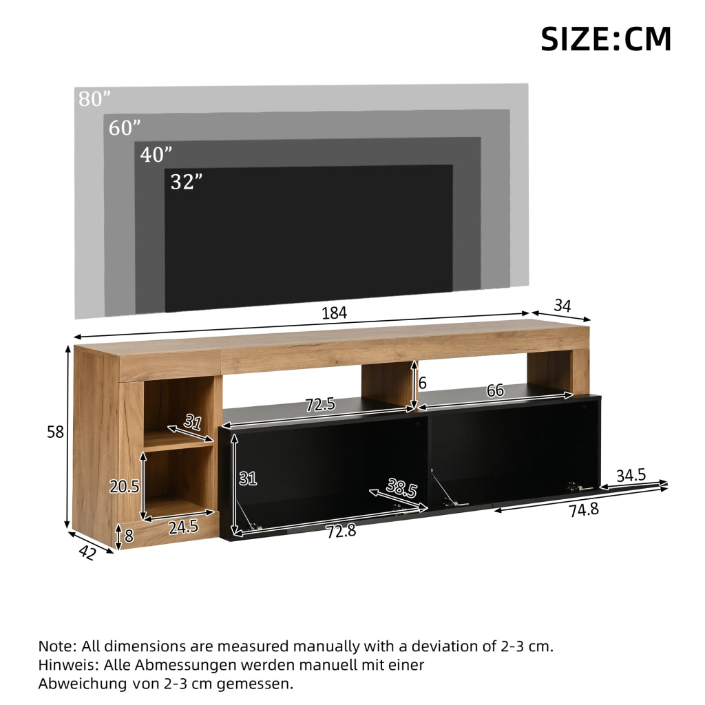 Cassettiera TV nera in truciolare lunga 184 cm
