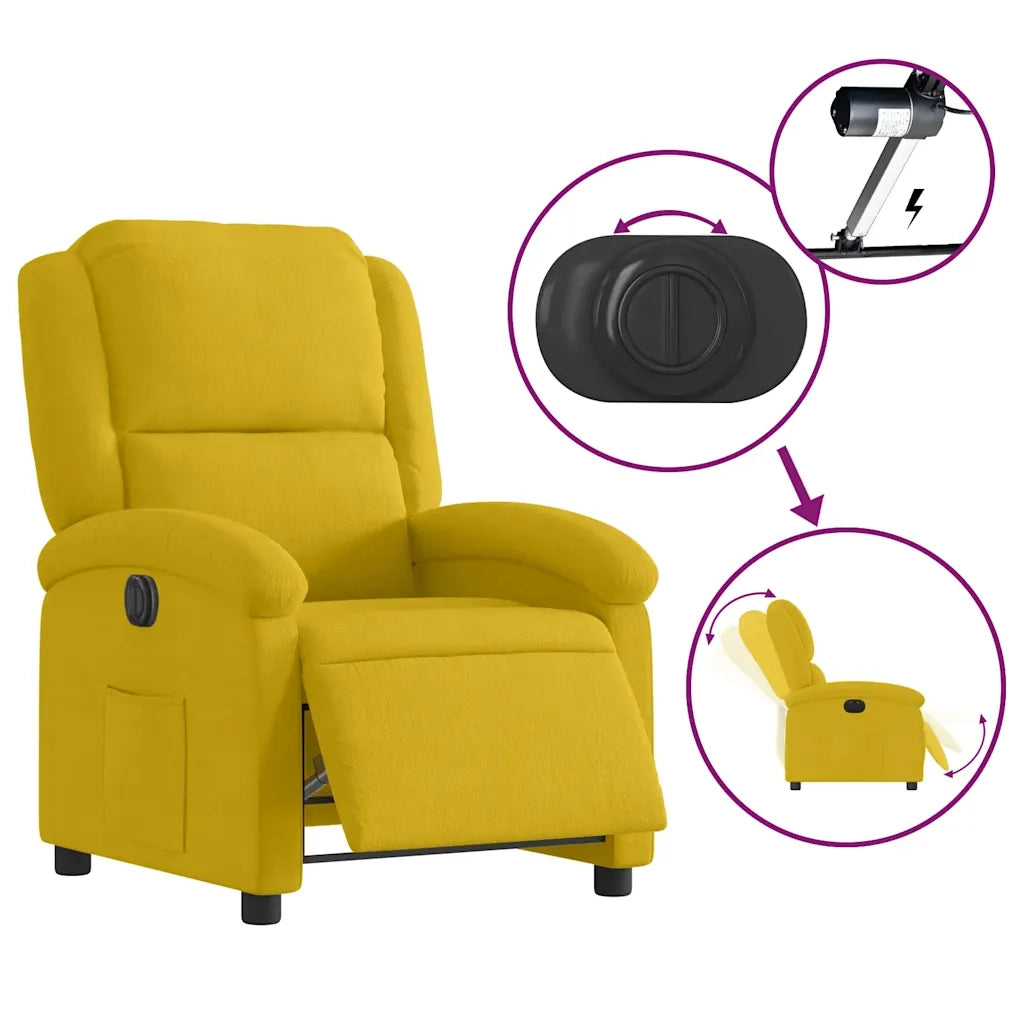 Poltrona | Sedia Relax Reclinabile Elettrica Gialla in Velluto