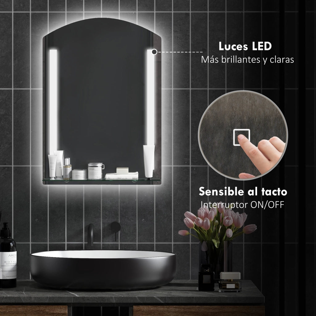 Specchio Bagno con Luci LED e Ripiano Vetro ¨C Minimal ¨C 70x50 cm