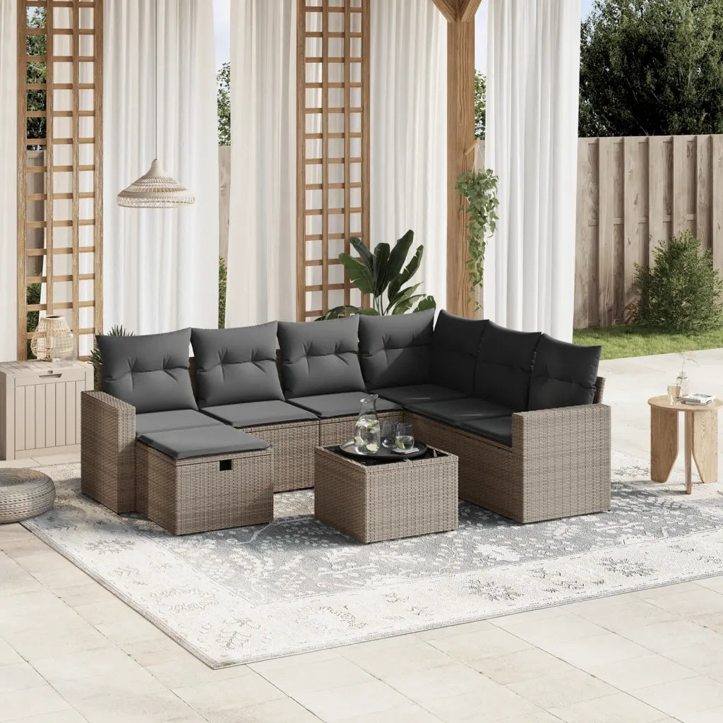 Set Divano da Giardino 8 pz con Cuscini Grigio in Polyrattan 3263536