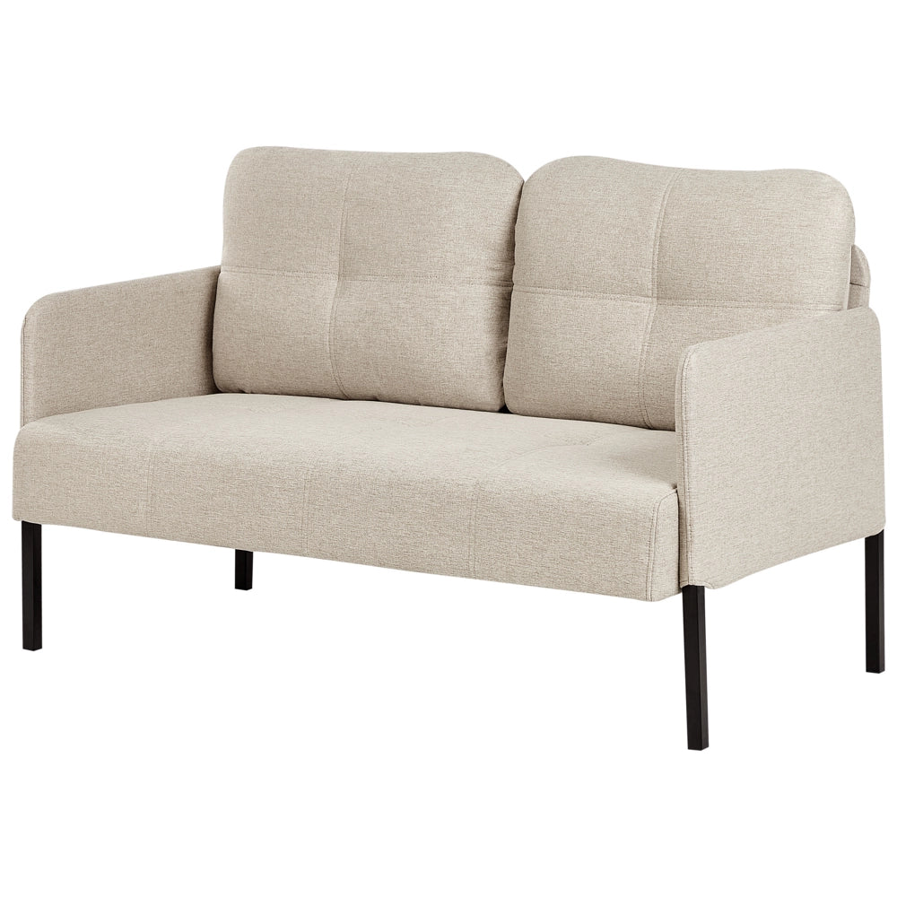 Divano 2 posti  tessuto beige con cuscini schienale cuscini imbottiti gambe in metallo stile retrò