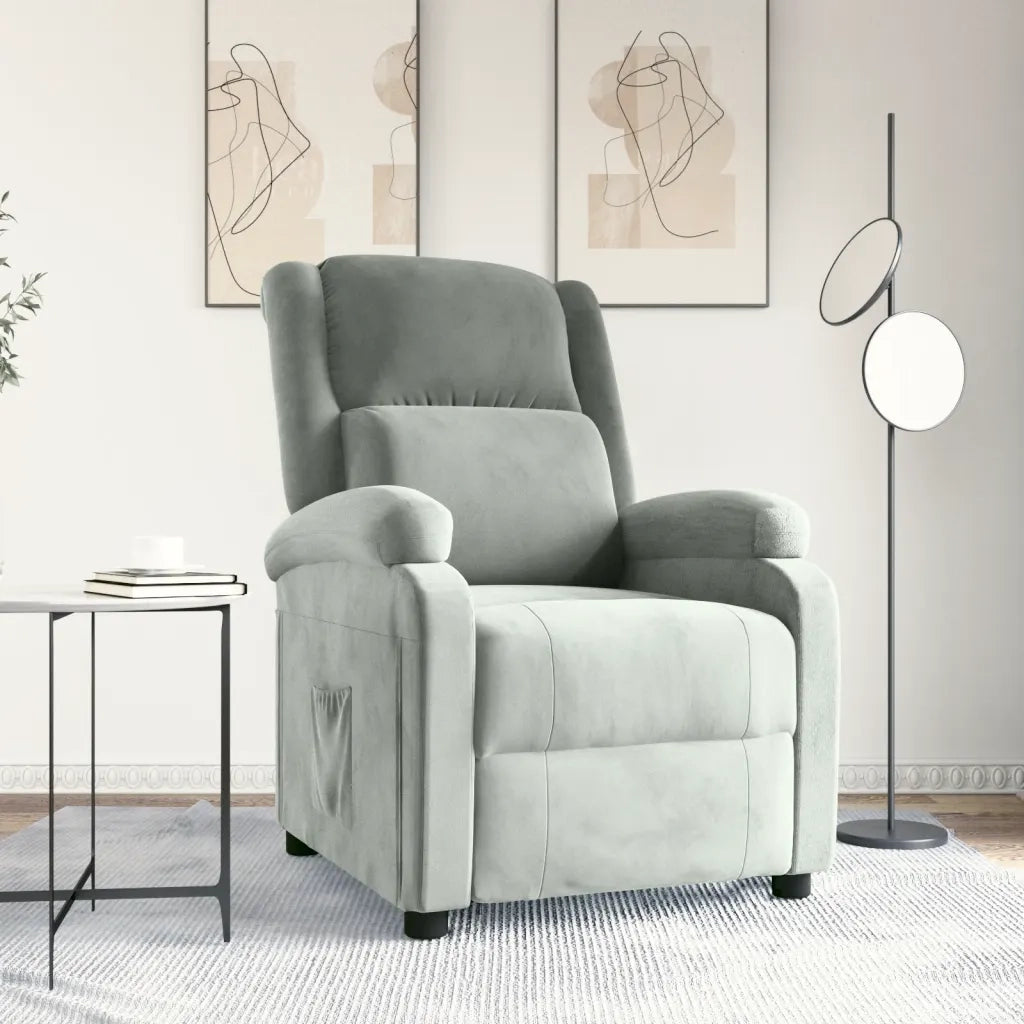 Poltrona | Sedia Relax Reclinabile Grigio Chiaro in Velluto