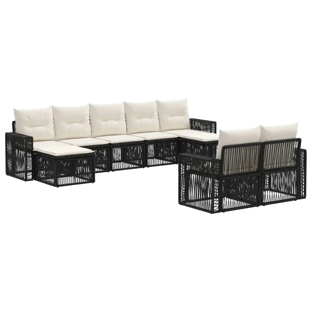 Set Divano da Giardino 9 pz Nero e Bianco Crema polyrattan 3435250