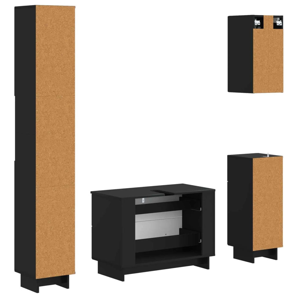 Set di Mobili da Bagno da 4 Pezzi EDE Nero Legno ingegnerizzato 3417901