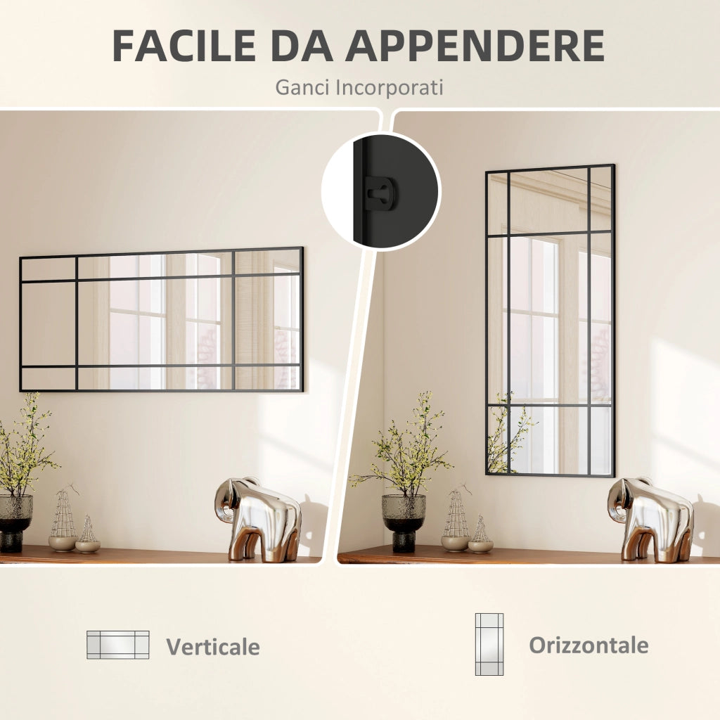 Specchio da Parete con Cornice Finestra Nero ¨C zephmum ¨C 110x50cm