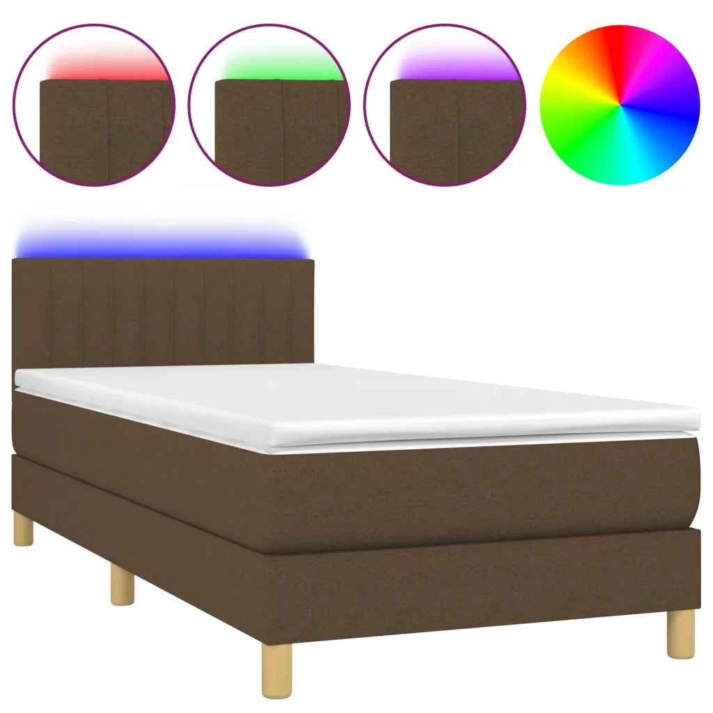 Letto a Molle Materasso e LED-Struttura Letto con Materasso Marrone Scuro 90x200cm in Tessuto 167540