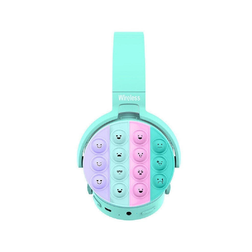 Trade Shop - Cuffie Popit Bambini Wireless Radio Bluetooth 5.0 Pieghevole Sd Usb Azzurro -