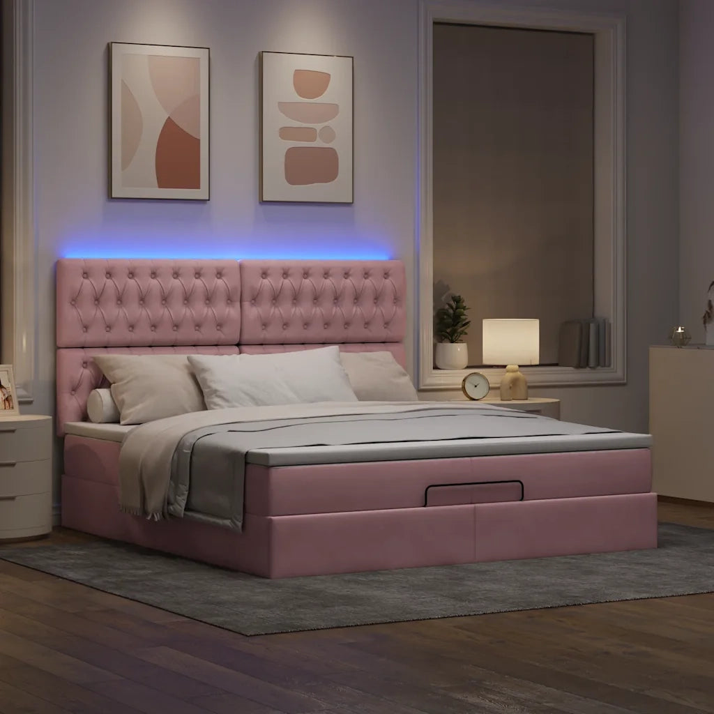 Struttura Letto Pouf con Materassi Rosa 200x200 cm Velluto 3314419