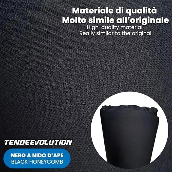 Kit Riparazione Tessuto Cielo Auto - Nido D'ape Nero Con 3 Colle a Pennello - Misura 1,50 x 2 m - Adatto anche per Pannelli Portiere e Pantoni