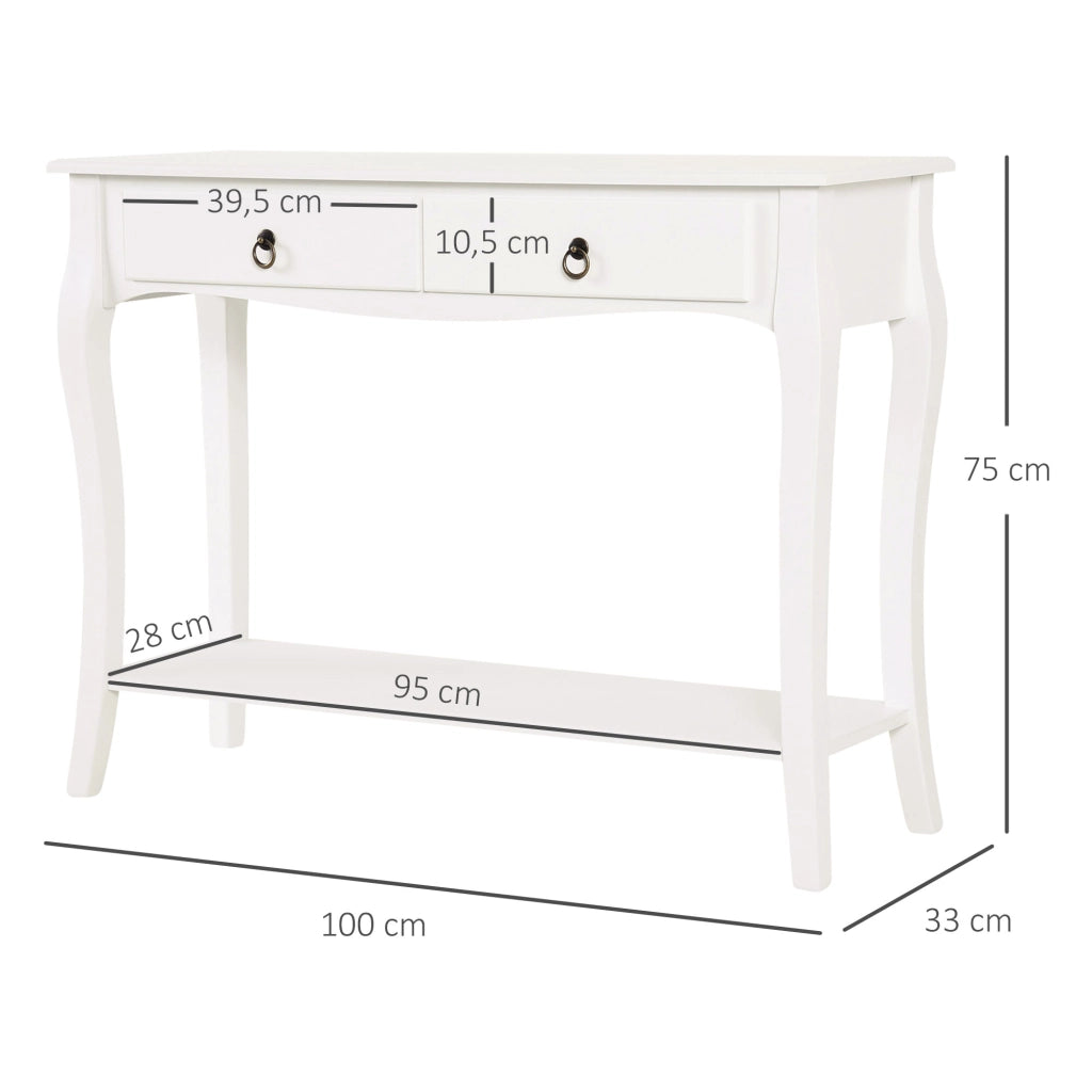 Tavolino con cassetti e scaffale ¨C Minimal ¨C Bianco 100x33x75