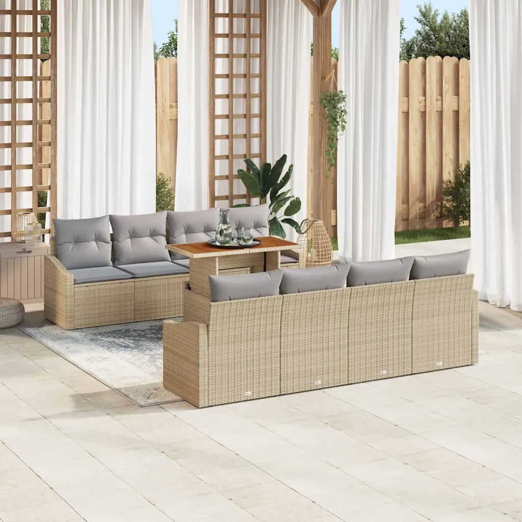 Set da Pranzo per Giardino con cuscino 9 pcs Beige e grigio 3349811