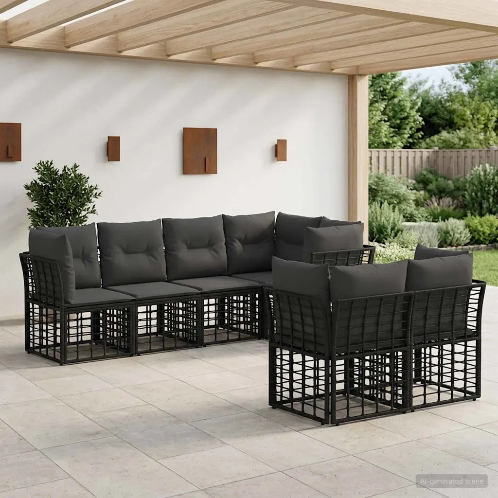 Set di divani da esterno con cuscino 7 pcs Nero Poliestere 3437511